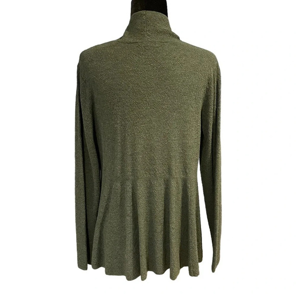 Eileen Fisher Women’s 100% Wool Open Front Dark Green Cardigan Sweater - Picture 7 of 8